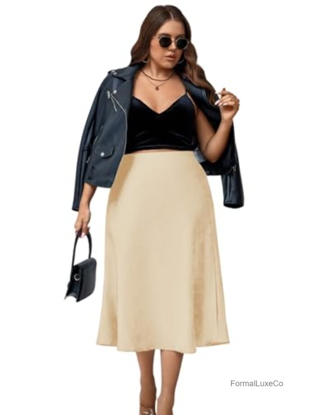 Plus Size Satin High Waisted A-Line Midi Skirt Casual